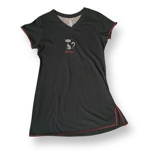 Vintage Y2K Black Cat Embroidered Nightdress with Red Trim